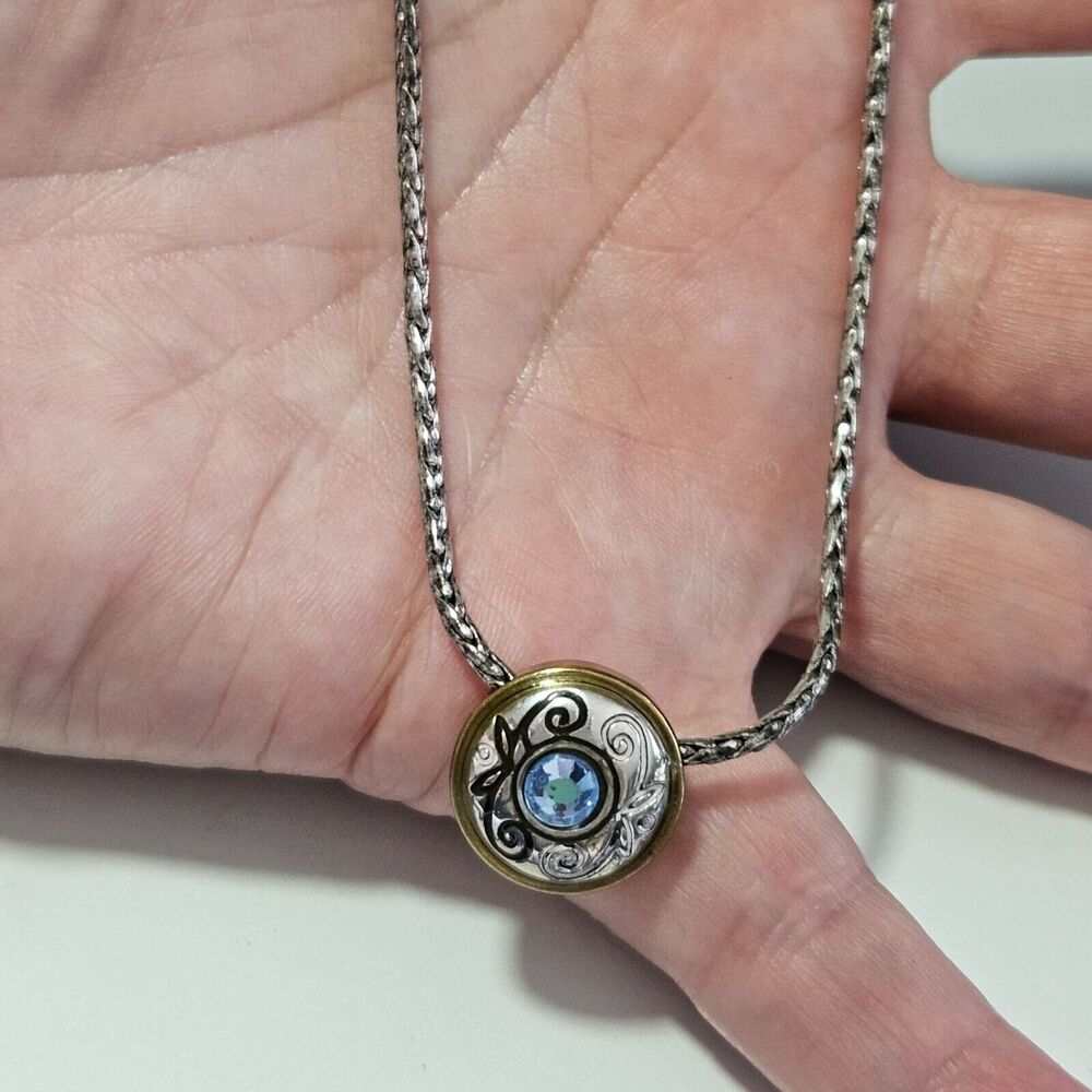 Brighton two tone blue rhinestone pendant necklace 16.5-18.5"